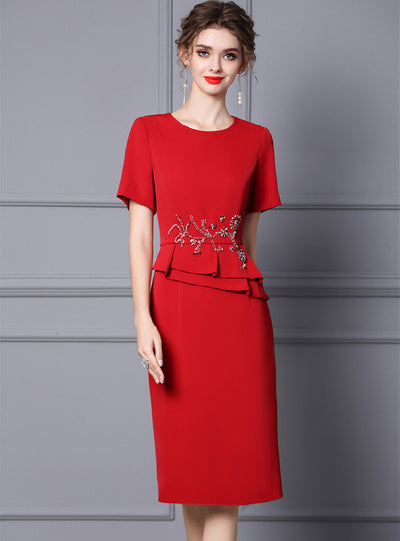 Red Short Sleeve Mother Of The Bride Dress