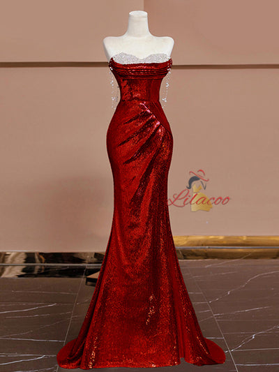 Gold Mermaid Sequins Beading Prom Dress