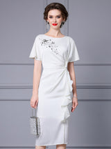 Purple Satin Short Sleeve Mother Of The Bride Dress