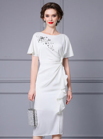 Purple Satin Short Sleeve Mother Of The Bride Dress