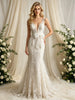 Beige White Mermaid Tulle Lace V-neck Wedding Dress