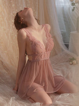 Solid Color Gauze Perspective Suspender Dress