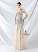 Mermaid Sequins One Shoulder Beading Prom Dress