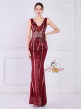 Mermaid Sequins V-neck Long Prom Dress
