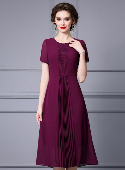 Purple Short Sleeve Pleats Mother Of The Bride Dress