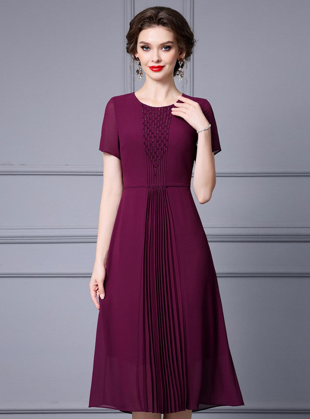 Purple Short Sleeve Pleats Mother Of The Bride Dress