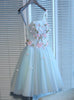 Blue Tulle One Shoulder Appliques Homecoming Dress