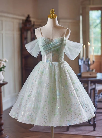 Ligth Green Tulle Straps Sequins Homecoming Dress