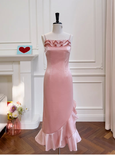 Pink Spaghetti Straps Prom Dress
