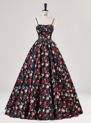 Black Straps Print Quinceanera Dress