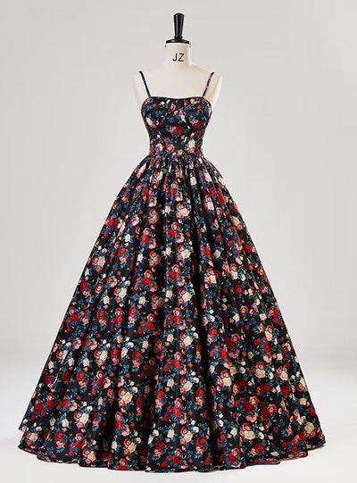 Black Straps Print Quinceanera Dress