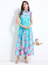 Printed Silm Waist Ruffled Dress