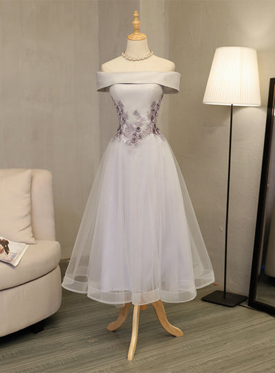 Silver Gray Tulle Appliques Homecoming Dress