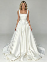 White Satin Straps Wedding Dress