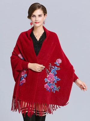 Embroidered Knitted Shawl Cloak