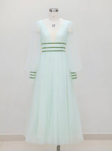 Sexy V-neck Gauze Lantern Sleeve Dress