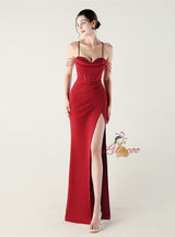 Mermaid Spaghetti Straps Pleats Prom Dress