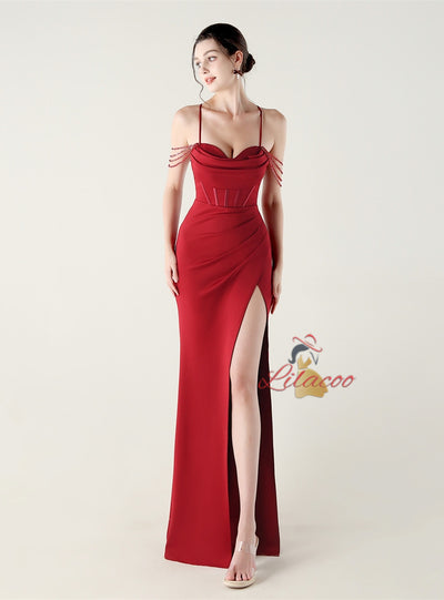 Mermaid Spaghetti Straps Pleats Prom Dress