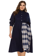 Round Neck Plaid Long Sleeve Dress