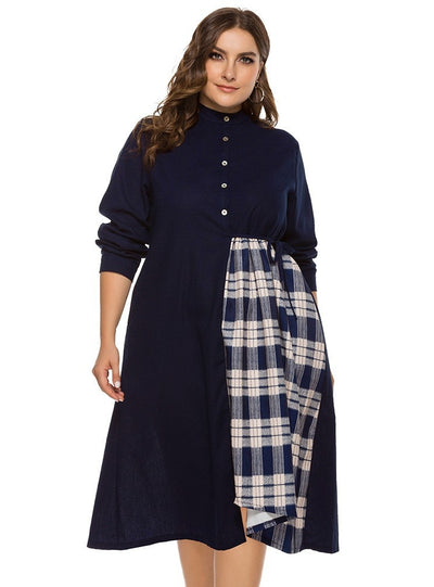 Round Neck Plaid Long Sleeve Dress