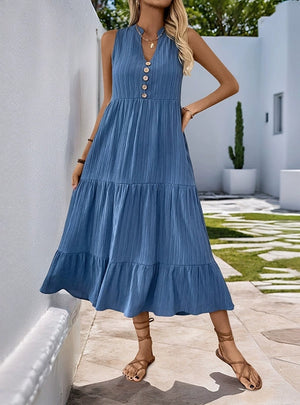 Solid Color V-neck Long Dress
