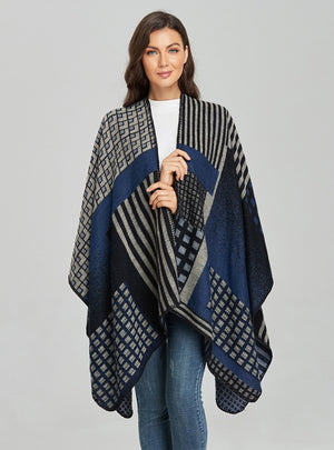 Jacquard Split Thick Warm Cloak Shawl