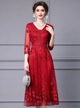 Green 3/4 Sleeve Lace Mother Of The Bride Dress