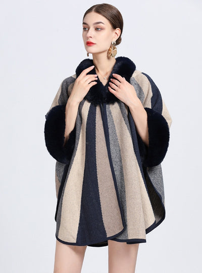 Jacquard Plus Size Knitted Shawl Cloak Coat