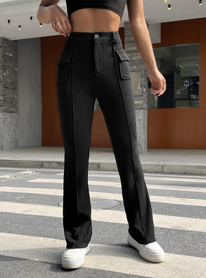 Pocket Slim Solid Color Casual Trousers Pant