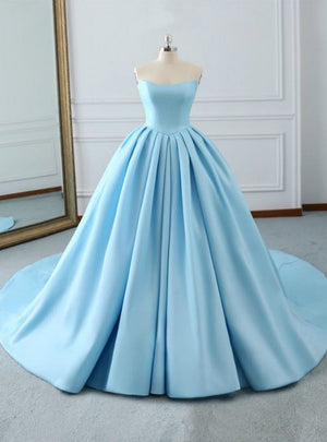 Blue Satin Strapless Wedding Dress