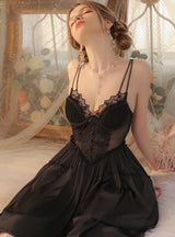 Perspective Lace Satin Suspender Nightdress