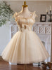 Champagne Tulle Straps Bow Homecoming Dress