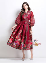 Vintage Palace V-neck Printed Long Dress