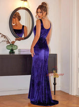 Mermaid Velvet Straps Long Party Dress