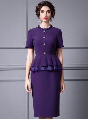 Purple Short Sleeve Mother Of The Bride Dress