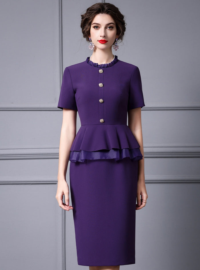 Purple Short Sleeve Mother Of The Bride Dress