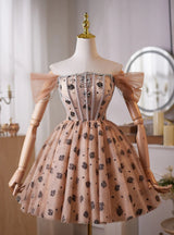 Champagne Tulle Crystal Beading Homecoming Dress