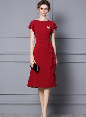 Simple Red Pleats Short Mother Of The Bride Dress