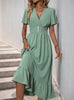 Green V-neck Short Sleeve Button Dress