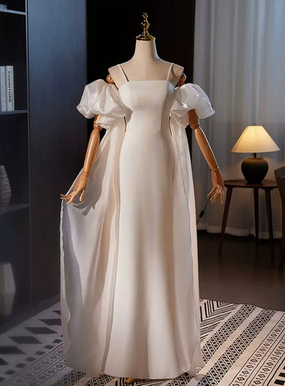 White Spaghetti Straps Wedding Dress