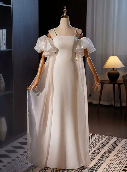 White Spaghetti Straps Wedding Dress