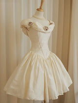 Champagne Off the Shoulder Flower Short Dress
