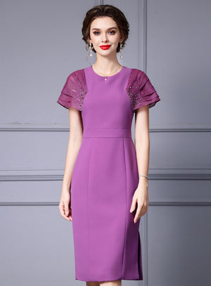 Purple Beading Pleats Mother Of The Bride Dress