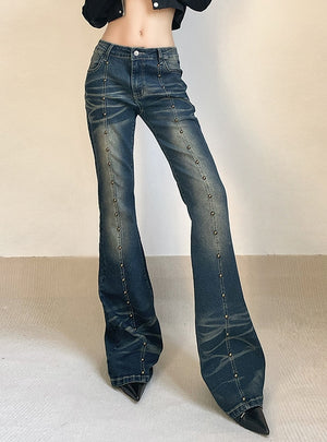Low Waist Casual Rivet Micro-pull Jeans