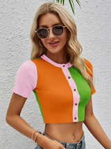 Short-sleeved Contrast Knitted Top