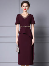 Pink V-neck Sequins Mother of the Bride Dress