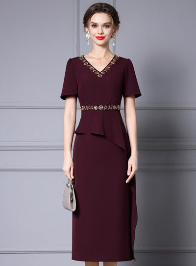 Pink V-neck Sequins Mother of the Bride Dress