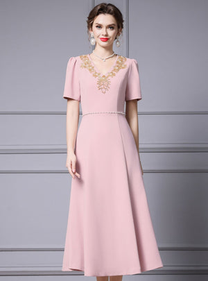 Pink Beading Short Sleeve Mother Of The Bride Dress