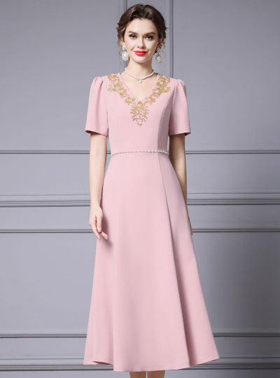 Pink Beading Short Sleeve Mother Of The Bride Dress