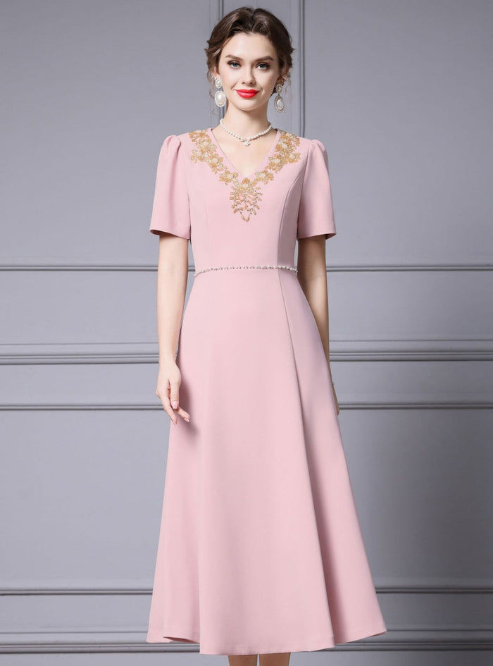 Pink Beading Short Sleeve Mother Of The Bride Dress
